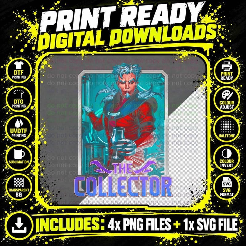 The Collector the Blue Character with Red Armor Cyan Png SVG Digital Bundle