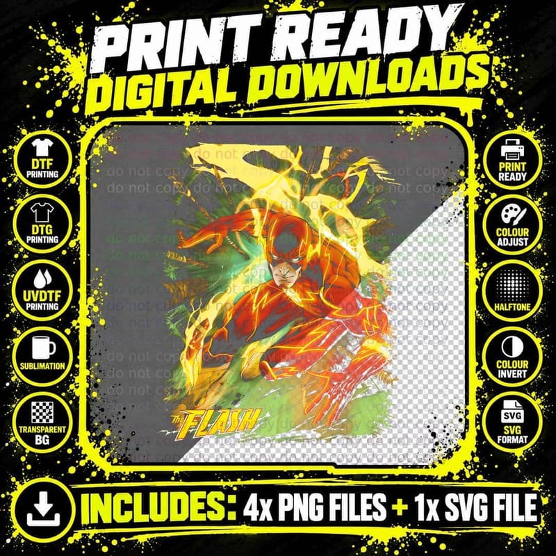 The Flash Lightning the Speedster with Yellow Motion Png SVG Digital Bundle
