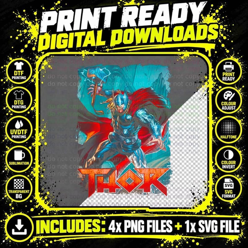 Thor Red Blue Orange Halftone Superhero Warrior T-Shirt Png SVG Digital Bundle