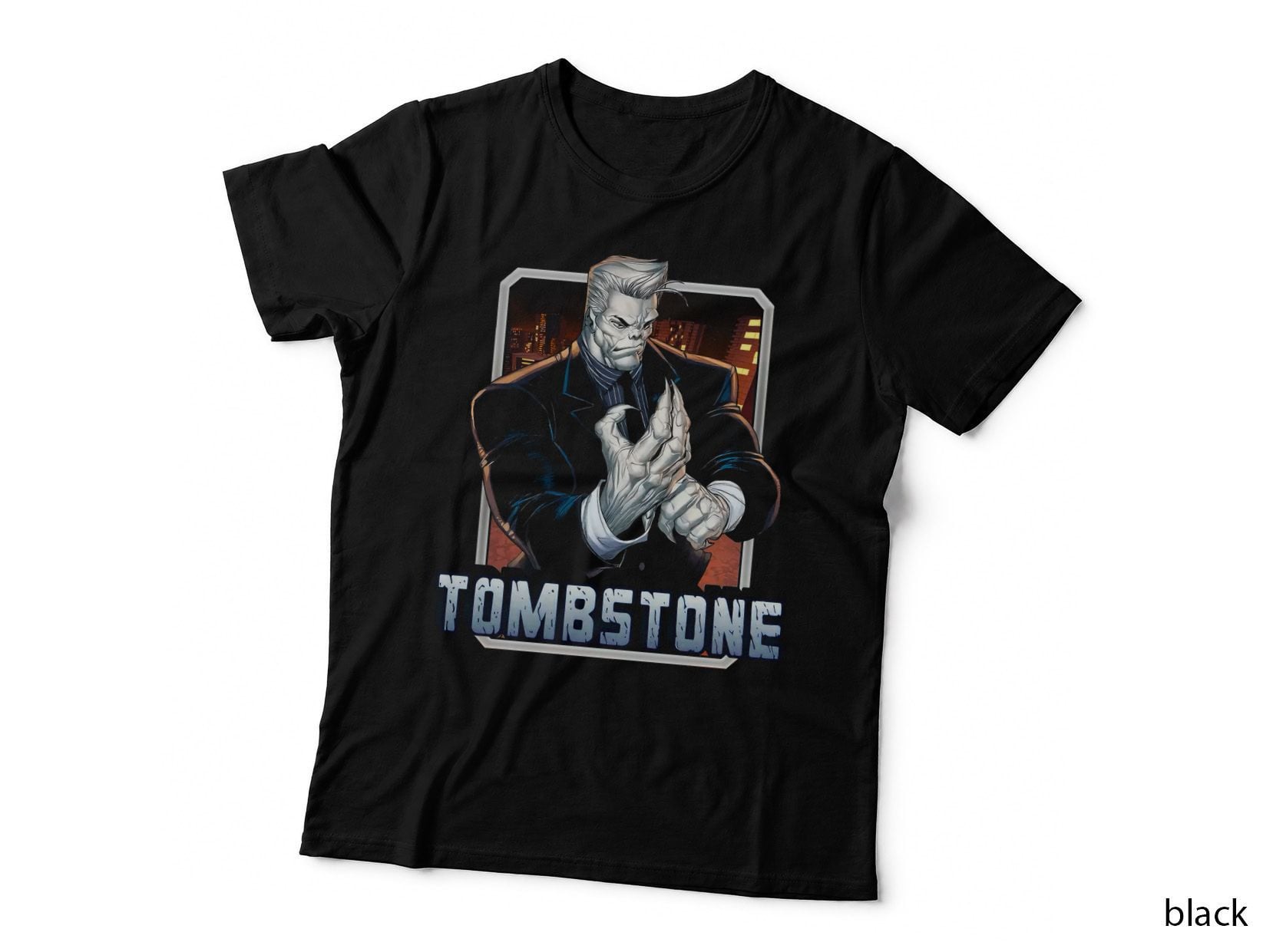 Tombstone Halftone Blue Red Pale Villain Mob Character T-Shirt
