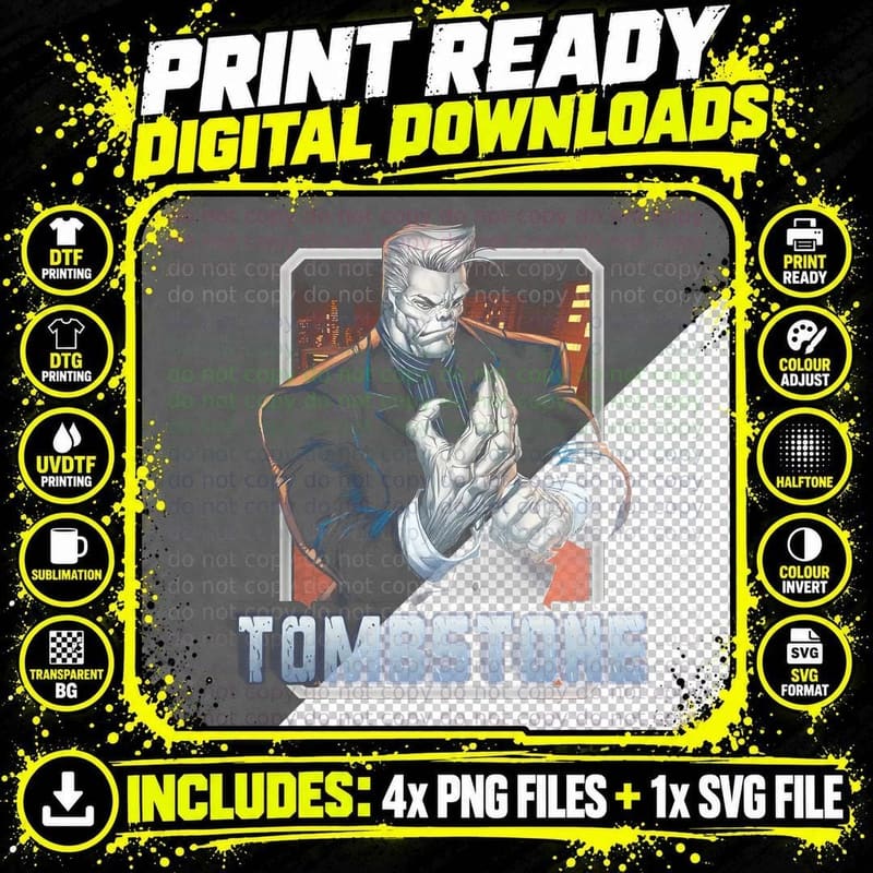 Tombstone Halftone Blue Red Pale Villain Mob Character Png SVG Digital Bundle