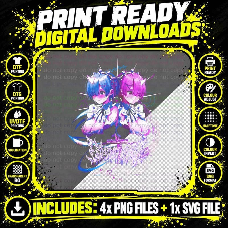 Twin Spirits Purple Blue Characters Ornate Magical Png SVG Digital Bundle