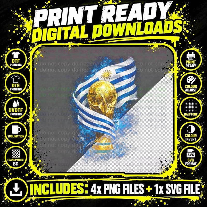 Uruguay World Cup Trophy Wrapped in Flag Sun of May Png SVG Digital Bundle