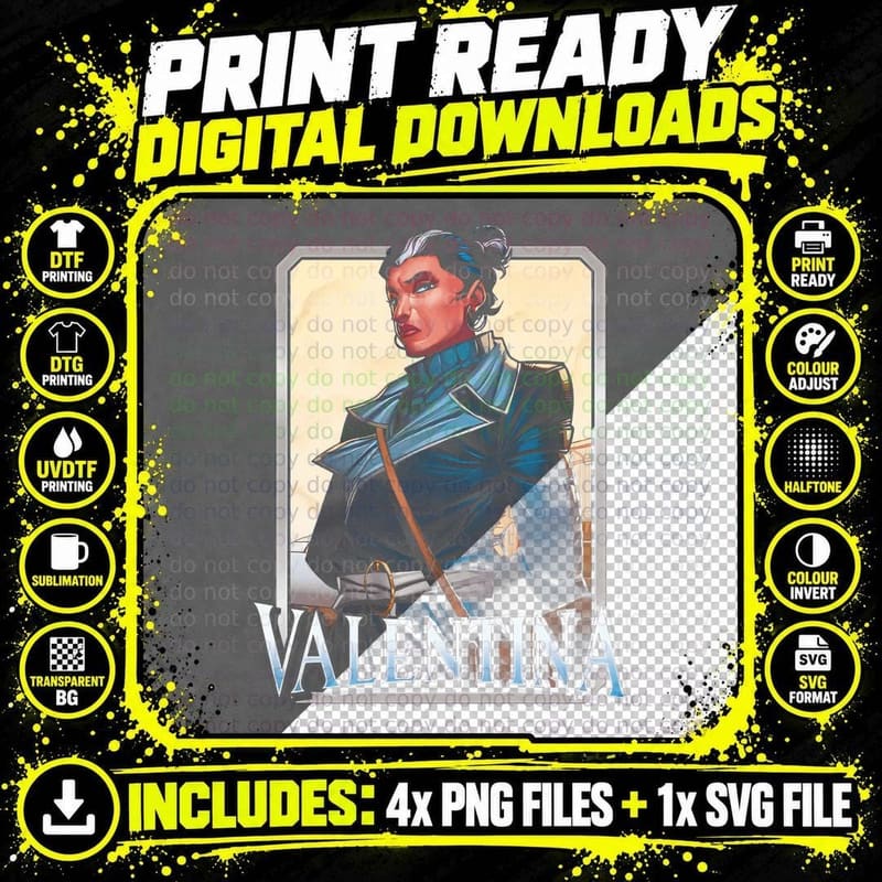 Valentina Halftone Red Blue Female Character Warrior Png SVG Digital Bundle