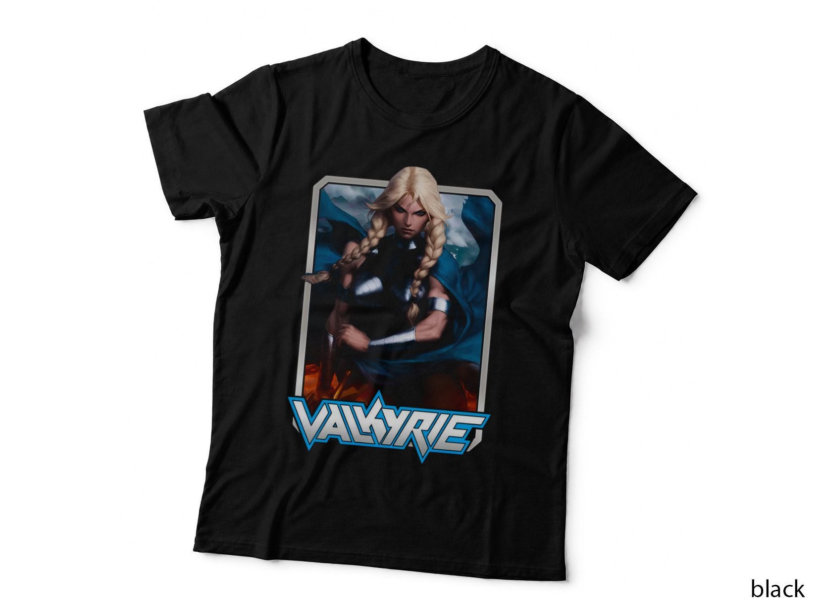 Valkyrie Halftone Blue Braided Hair Blonde Warrior Mythological T-Shirt