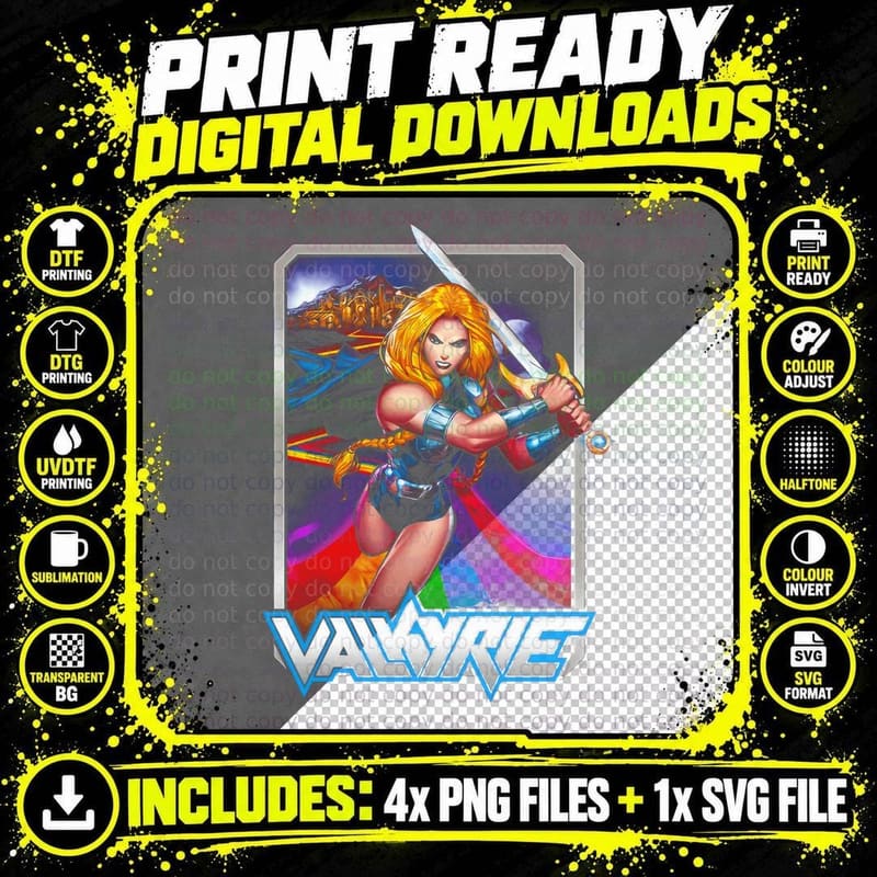 Valkyrie Halftone Orange Yellow Warrior Female Action Png SVG Digital Bundle