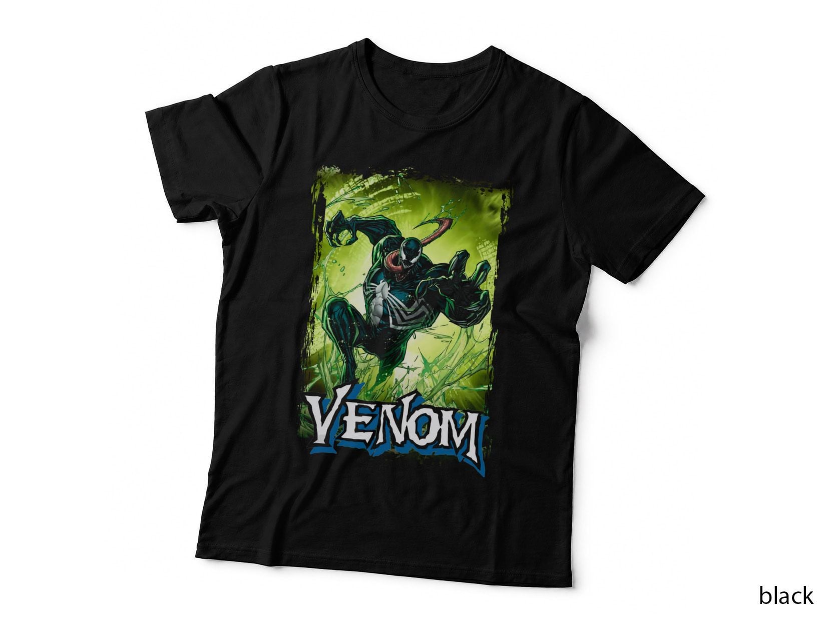 Venom Black Creature Symbiote Halftone Green T-Shirt