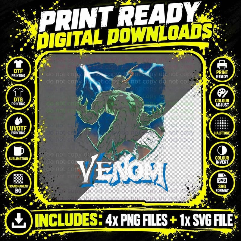 Venom Blue Green White Halftone Symbiote Villain T-Shirt Png SVG Digital Bundle