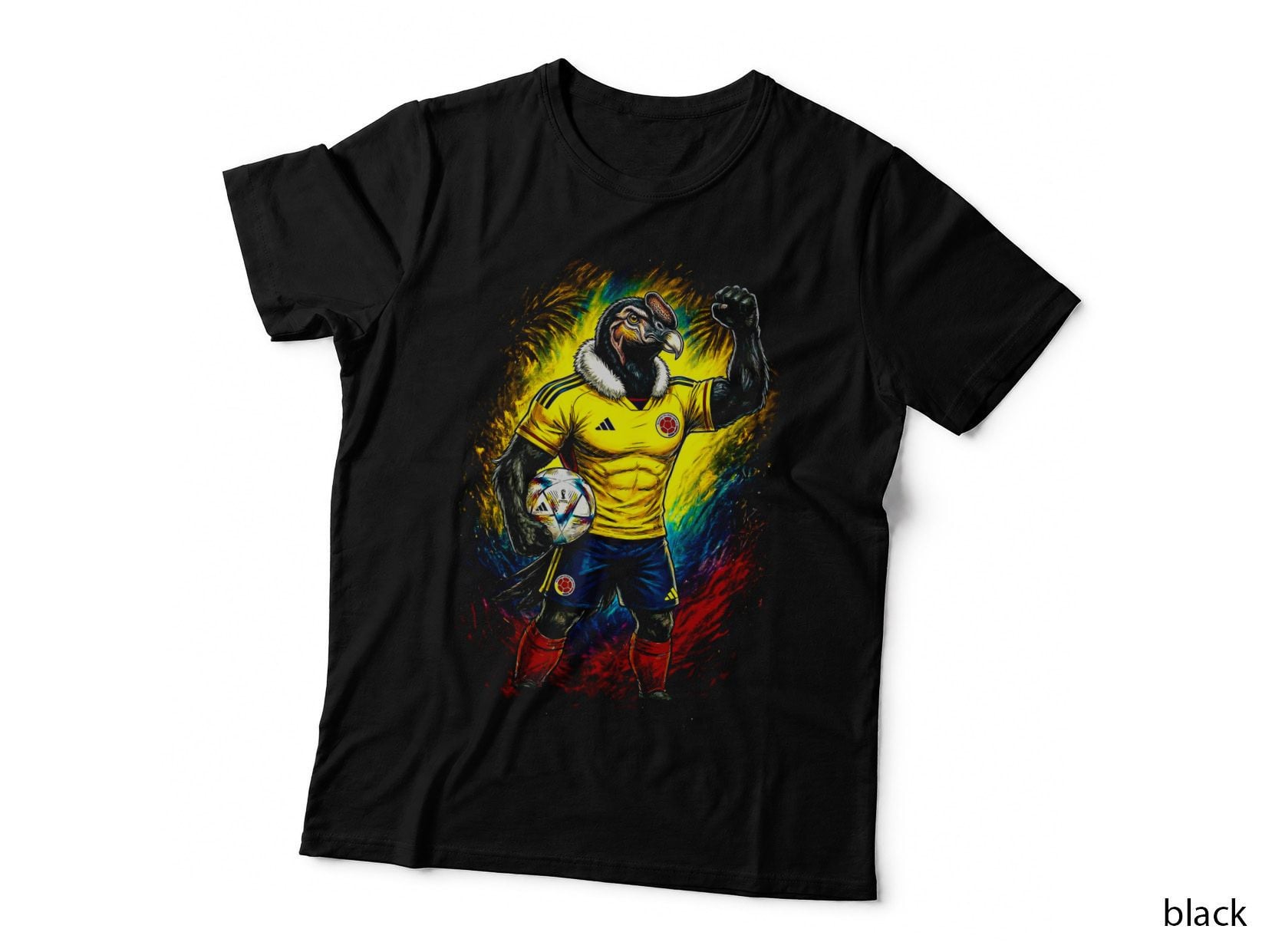 Vulture Condor Grey Mascot Colombia Yellow Blue Kit Fist Raised T-Shirt
