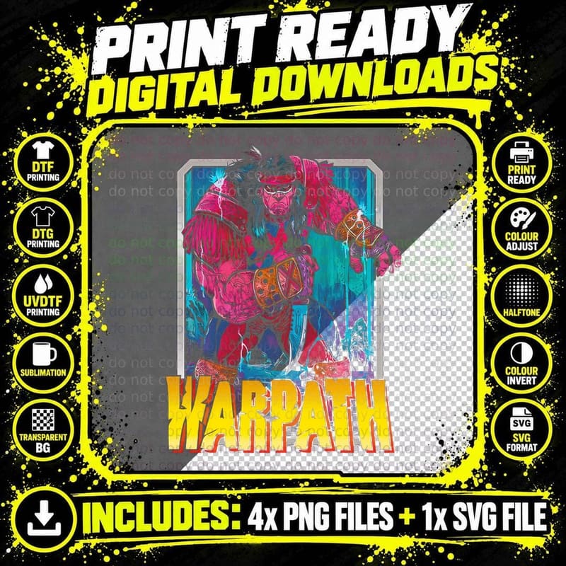 Warpath Halftone Magenta Cyan Warrior Character Png SVG Digital Bundle