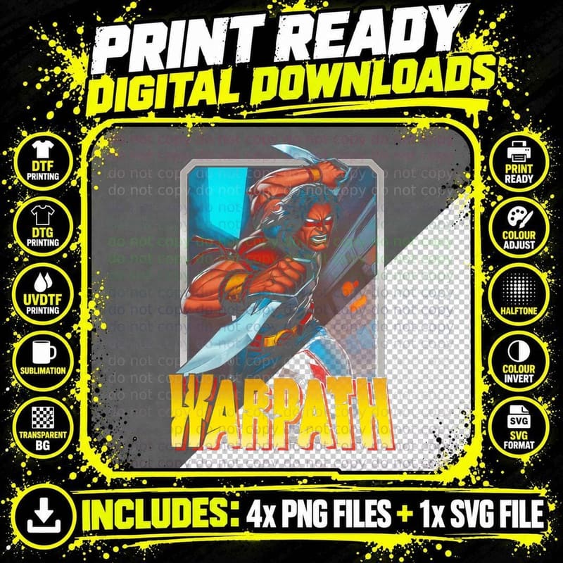 Warpath Halftone Orange Red Warrior Hero Action T-Shirt Png SVG Digital Bundle