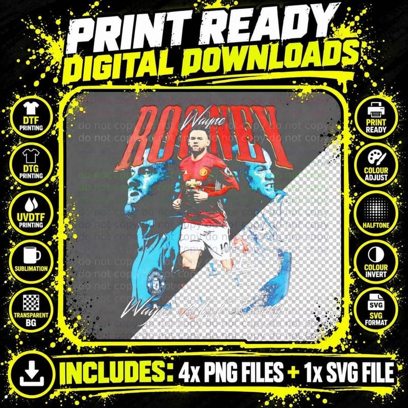 Wayne Mark Rooney Manchester United Red Kit Number 10 Png SVG Digital Bundle