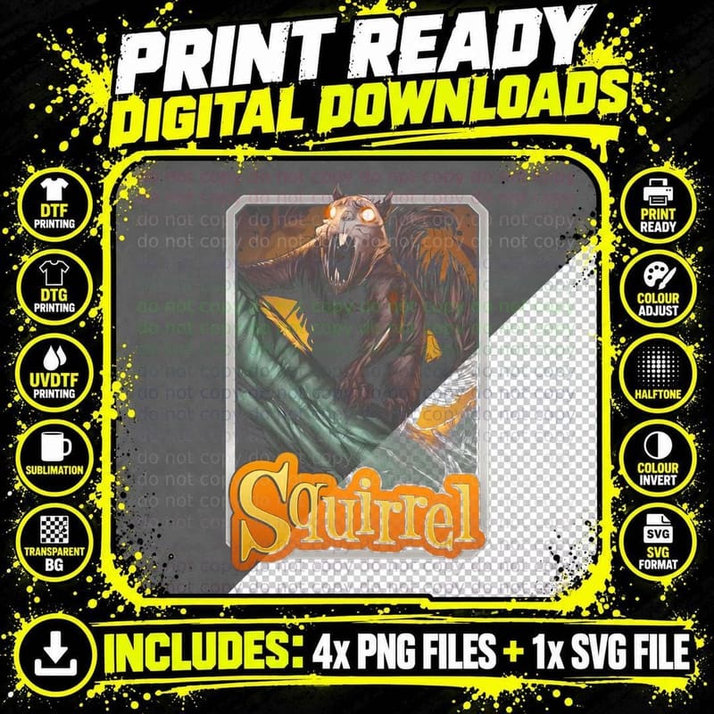 Werewolf Beast Squirrel Halftone Brown Orange Creature Png SVG Digital Bundle