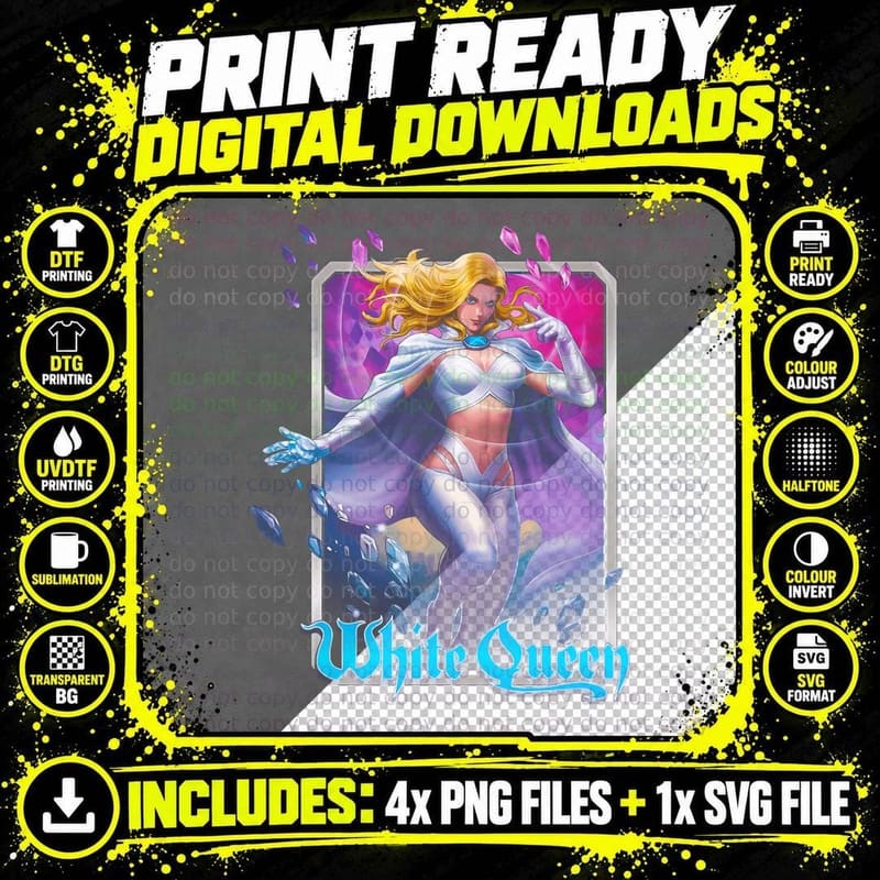 White Queen Halftone Magenta Purple Female Character Png SVG Digital Bundle