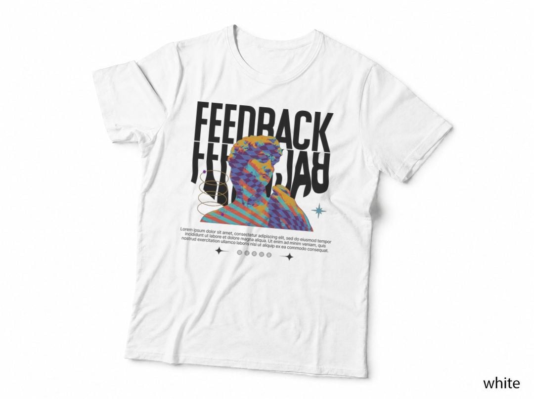 White and Black Streetwear Feedback T Shirt