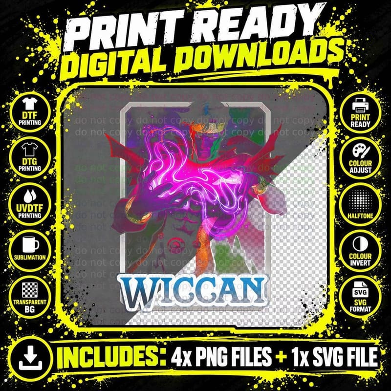 Wiccan Halftone Magenta Purple Mystical Character Png SVG Digital Bundle