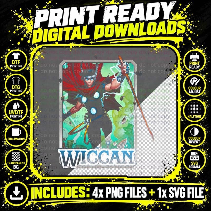 Wiccan Halftone Red Green Magic User Mystic T-Shirt Png SVG Digital Bundle