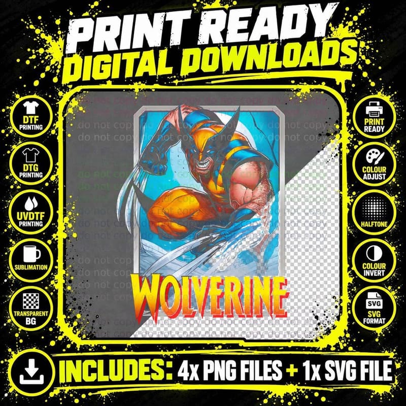 Wolverine Halftone Cyan Blue Orange Armoured Variant Png SVG Digital Bundle