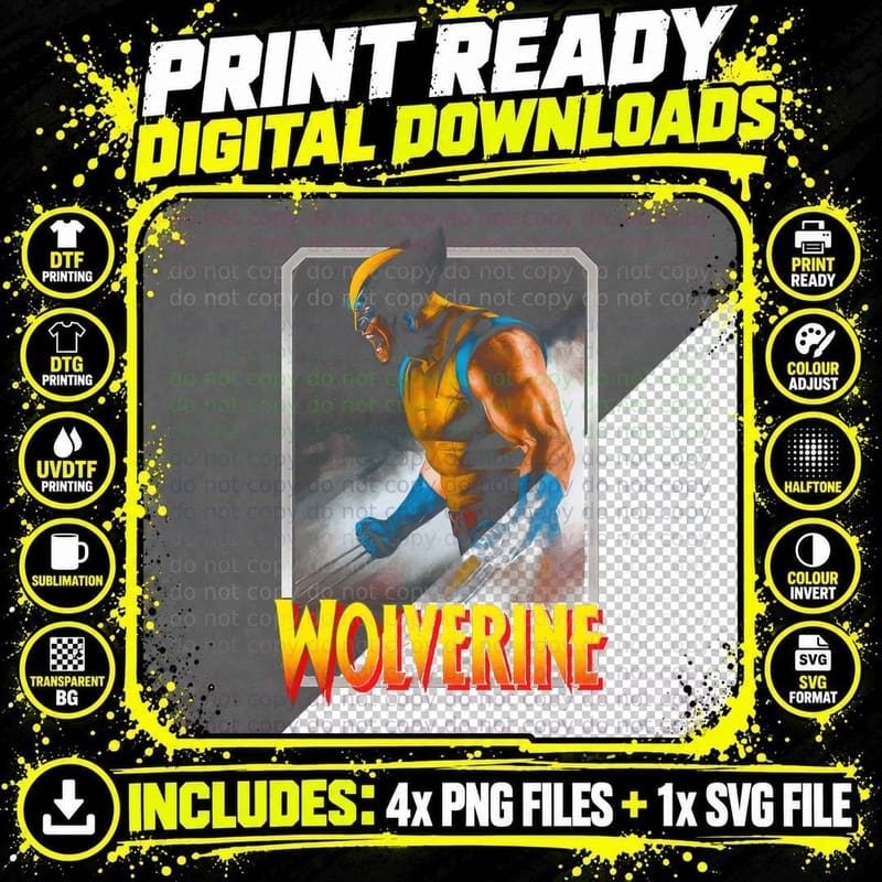 Wolverine Halftone Orange Blue Warrior Mutant Feral Png SVG Digital Bundle