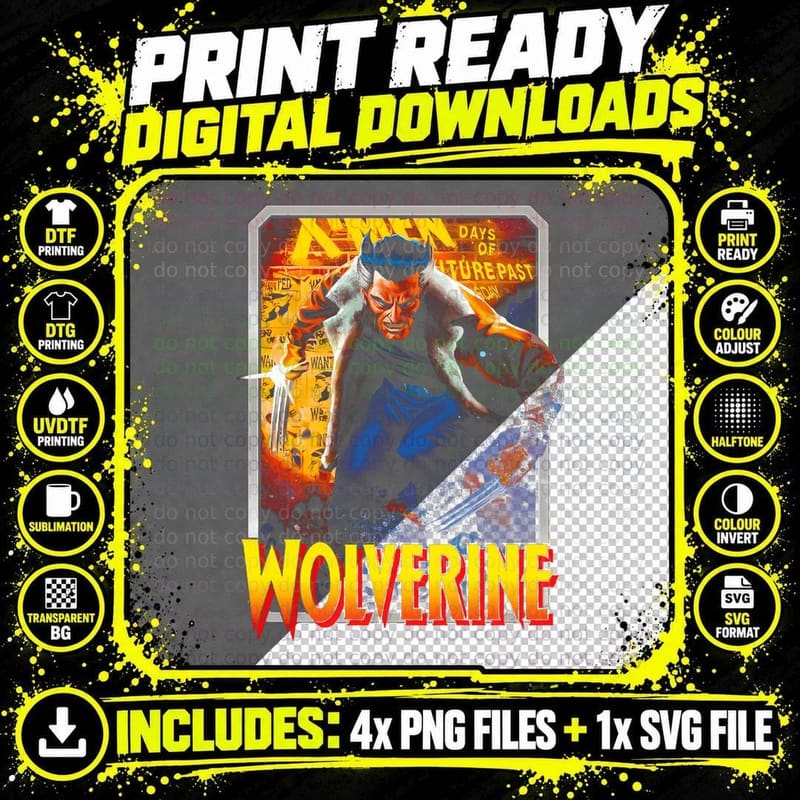 Wolverine Halftone Red Blue Superhero Claws Savage Png SVG Digital Bundle