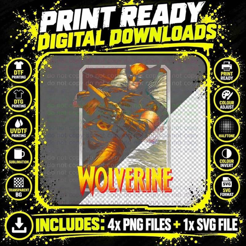 Wolverine Halftone Yellow Orange Red Mutant Claws T-Shirt Png SVG Digital Bundle