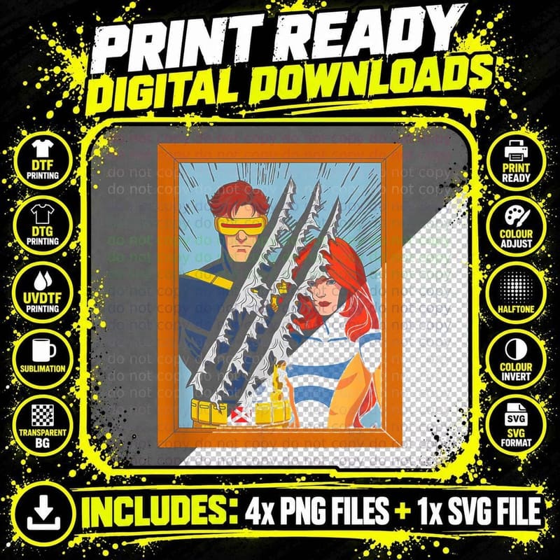 Wolverine Yellow Blue Orange Striped Superhero Claws Png SVG Digital Bundle