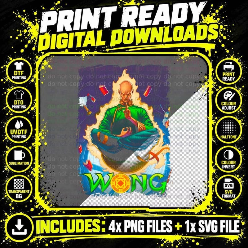 Wong Green Yellow Orange Halftone Mystic Fire T-Shirt Png SVG Digital Bundle