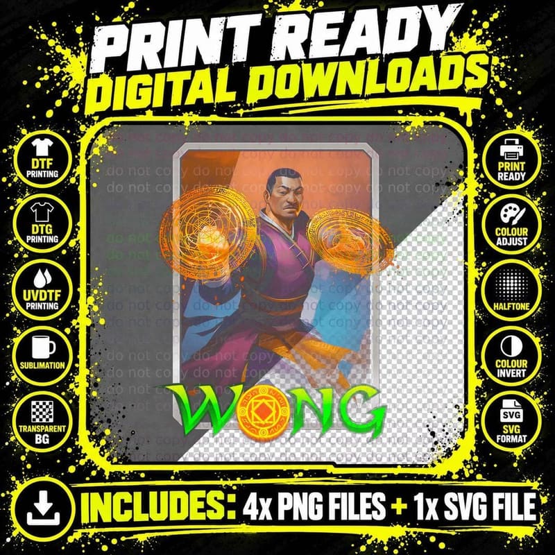 Wong Halftone Green Yellow Magical Character Sorcerer Png SVG Digital Bundle