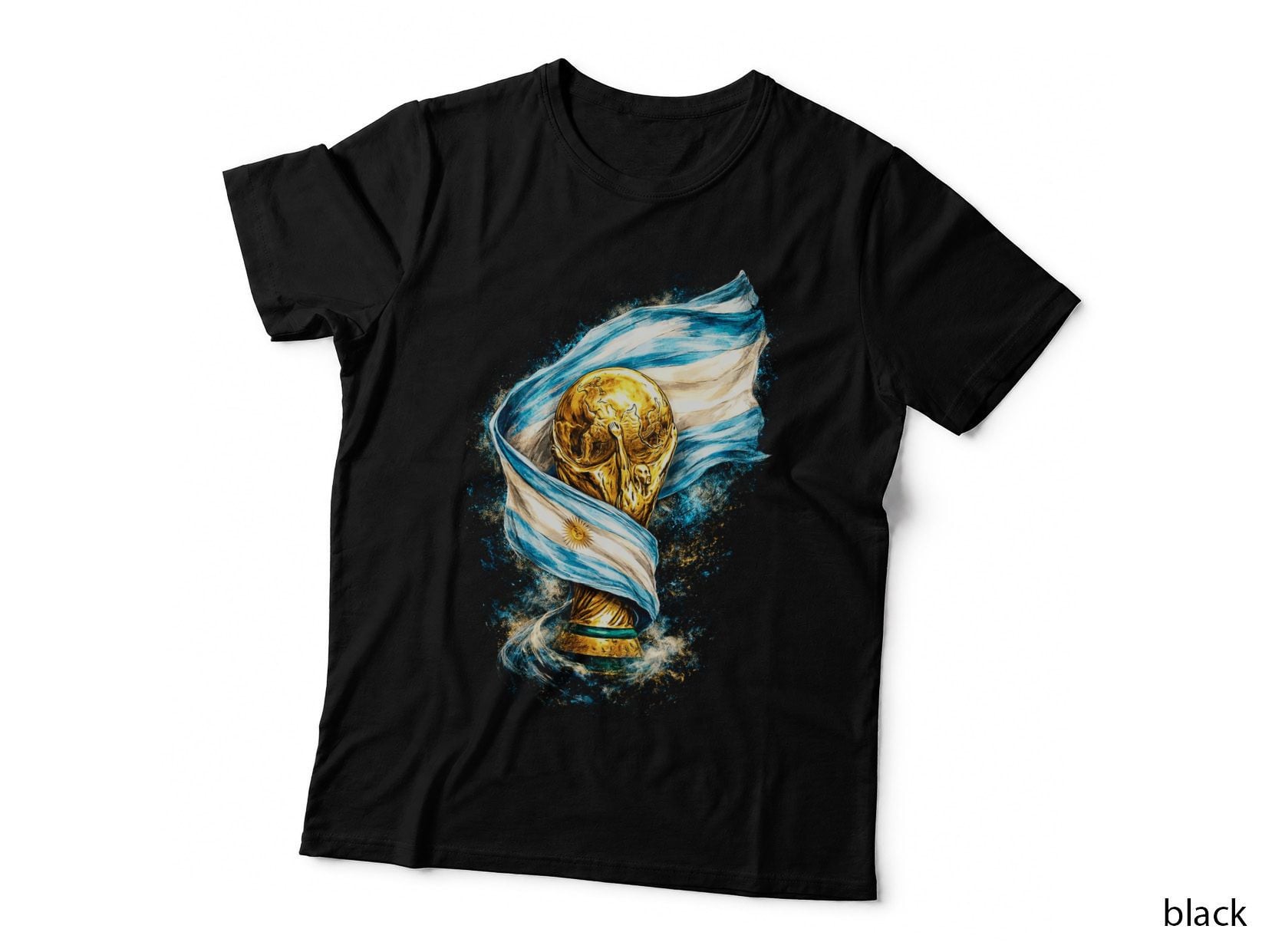 World Cup Trophy with Argentina Flag Gold Wrapped Light Blue White Sun T-Shirt