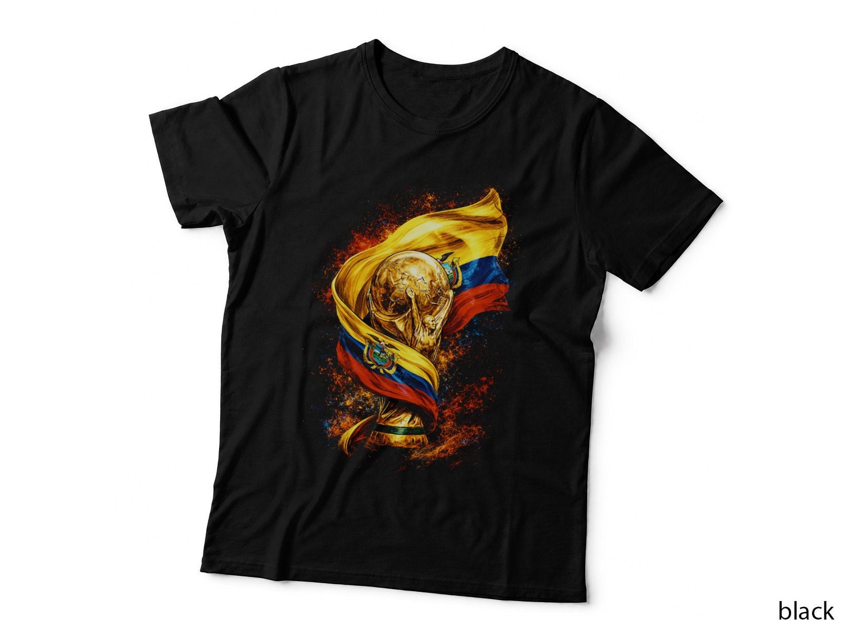 World Cup Trophy with Ecuador Flag Gold Wrapped Yellow Blue Red Coat of T-Shirt