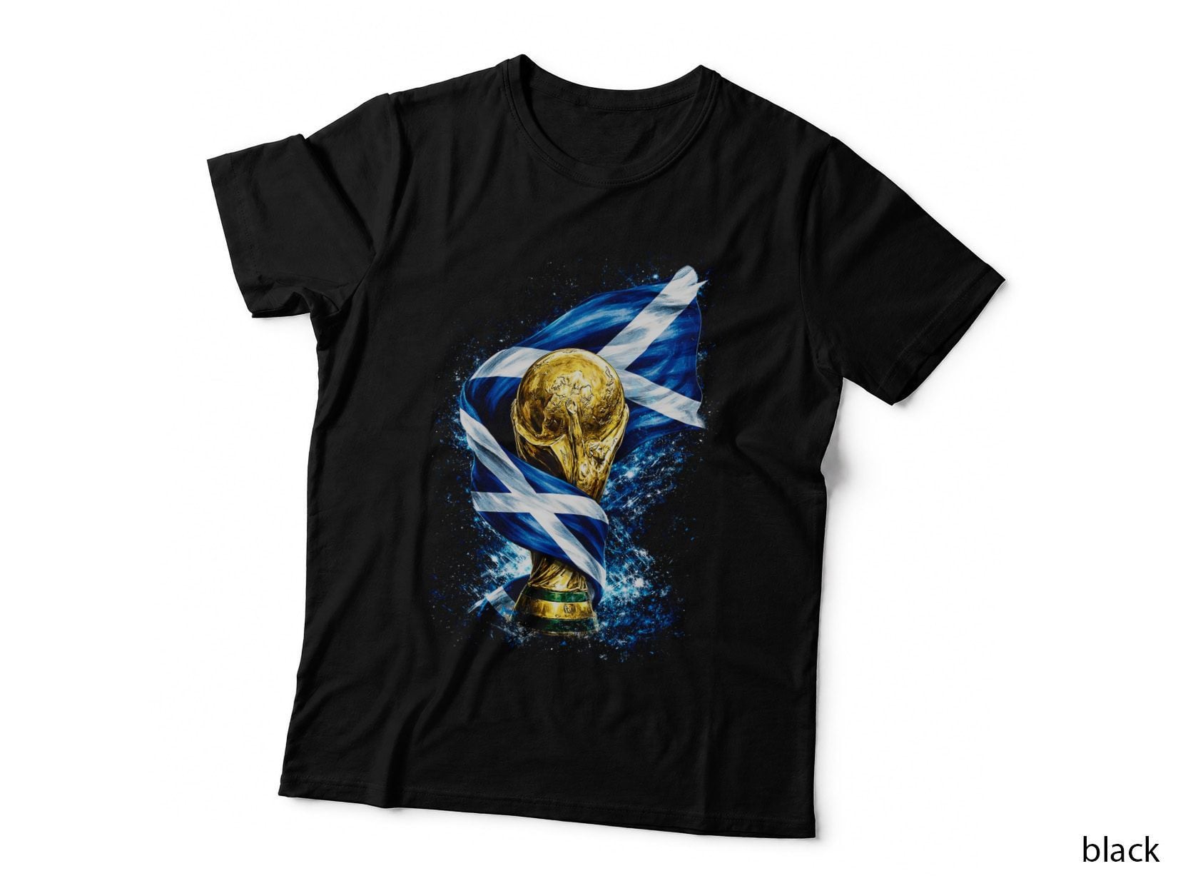 World Cup Trophy with Scotland Flag Gold Wrapped Blue White Saltire T-Shirt