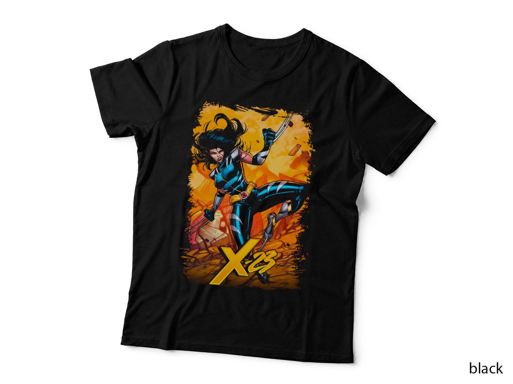 X-23 Female Blue Orange Outfit Halftone T-Shirt