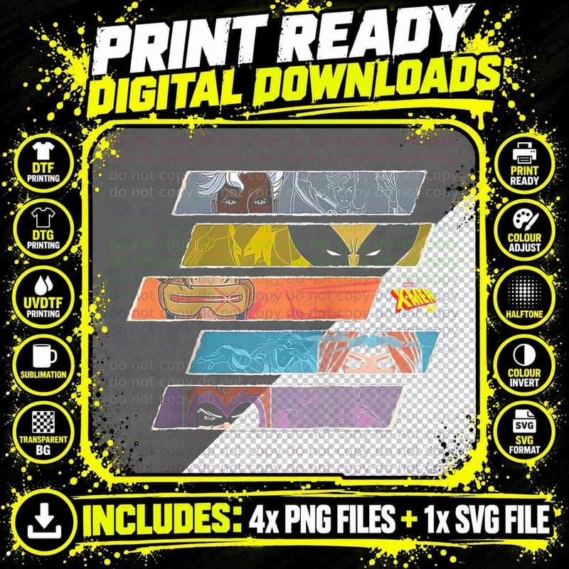 X-Men Multi Character Strips Animation Panels Split Png SVG Digital Bundle