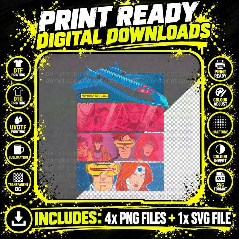 X-Men Previously on Blue Pink Yellow Aircraft Animation Png SVG Digital Bundle