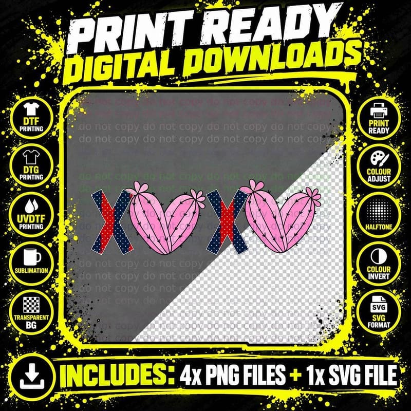 XOXO Hearts Pattern Romantic Pink T-Shirt Png SVG Digital Bundle