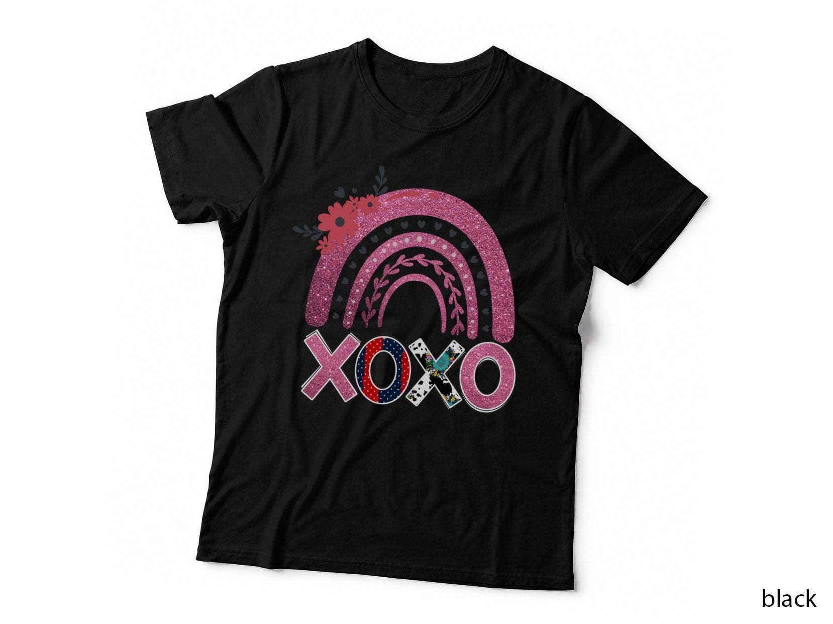 XOXO Rainbow Glitter Sparkle Pink T-Shirt