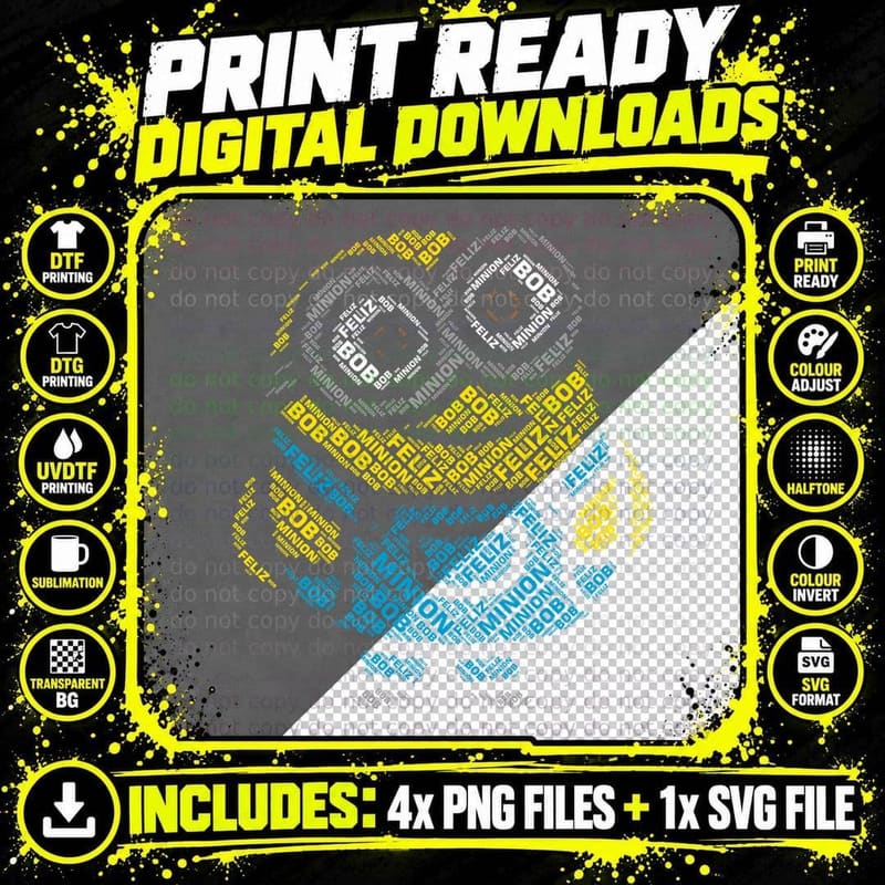 Yellow Grey Blue Character Face T-Shirt Png SVG Digital Bundle