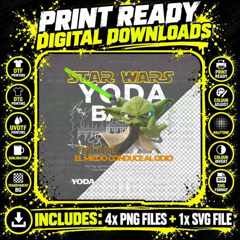 Yoda Ba El Imperio Yellow Green Character Sage T-Shirt Png SVG Digital Bundle