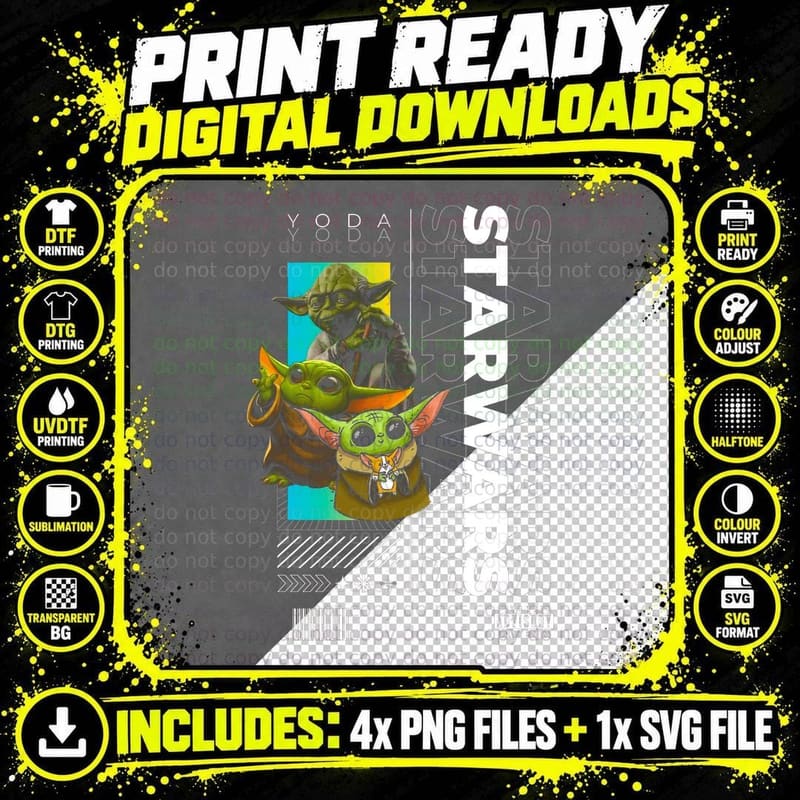 Yoda Green Yellow Character Iconic Sage 02 T-Shirt Png SVG Digital Bundle