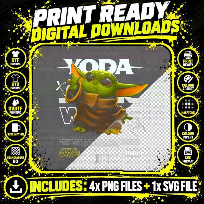 Yoda Green Yellow Character Iconic Sage T-Shirt Png SVG Digital Bundle