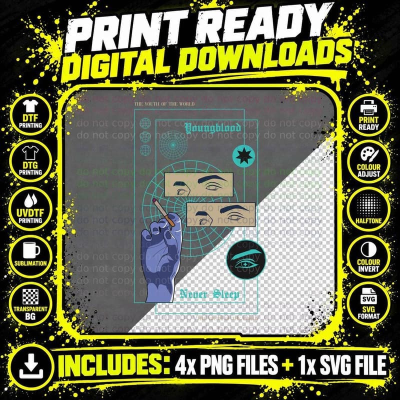 Young Blood Never Sleep T-Shirt Png SVG Digital Bundle