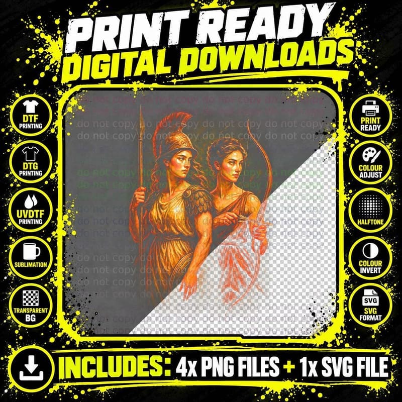 Amazon Warriors T-Shirt, Halftone Greek Mythology Png SVG Digital Bundle