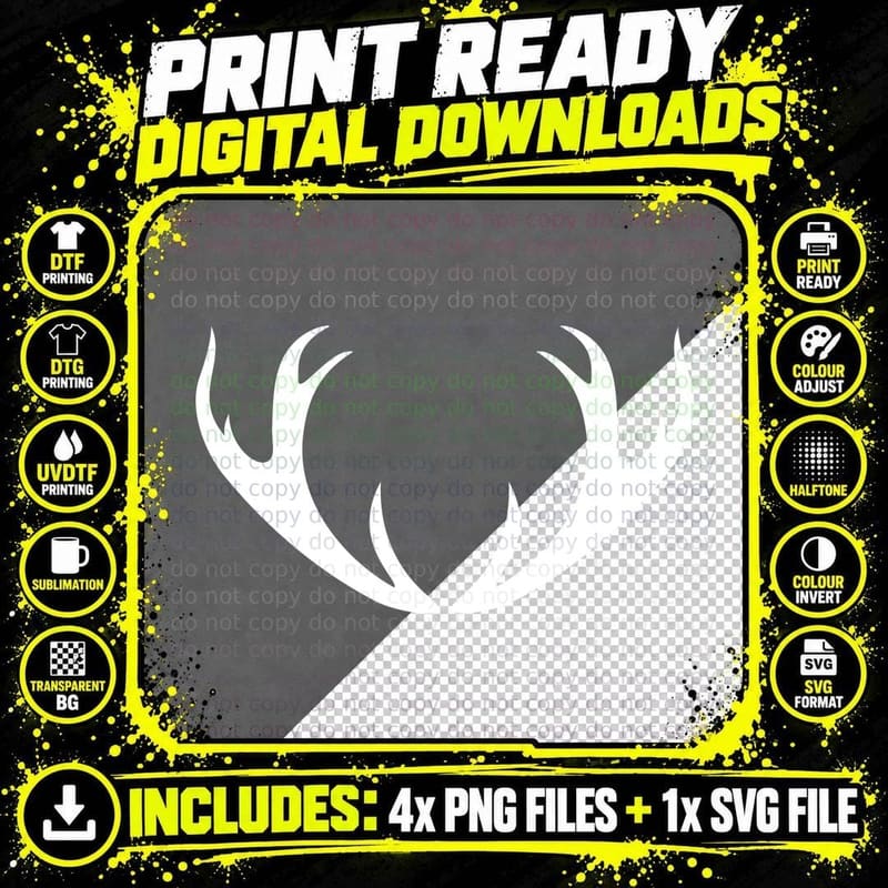 Antlers on Gray Background Novelty T-Shirt Png SVG Digital Bundle