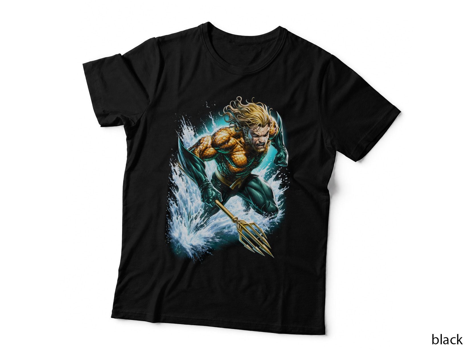 Aquaman T-Shirt, Halftone Trident Aquaman Graphic Tee, Comic Hero Shirt