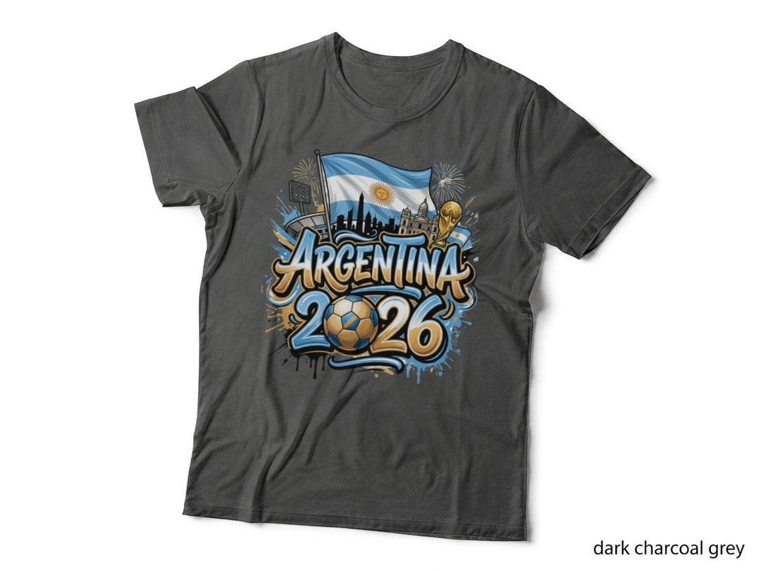 Argentina 2026 Flag Sun Emblem Skyline Trophy Blue White Gold T-Shirt