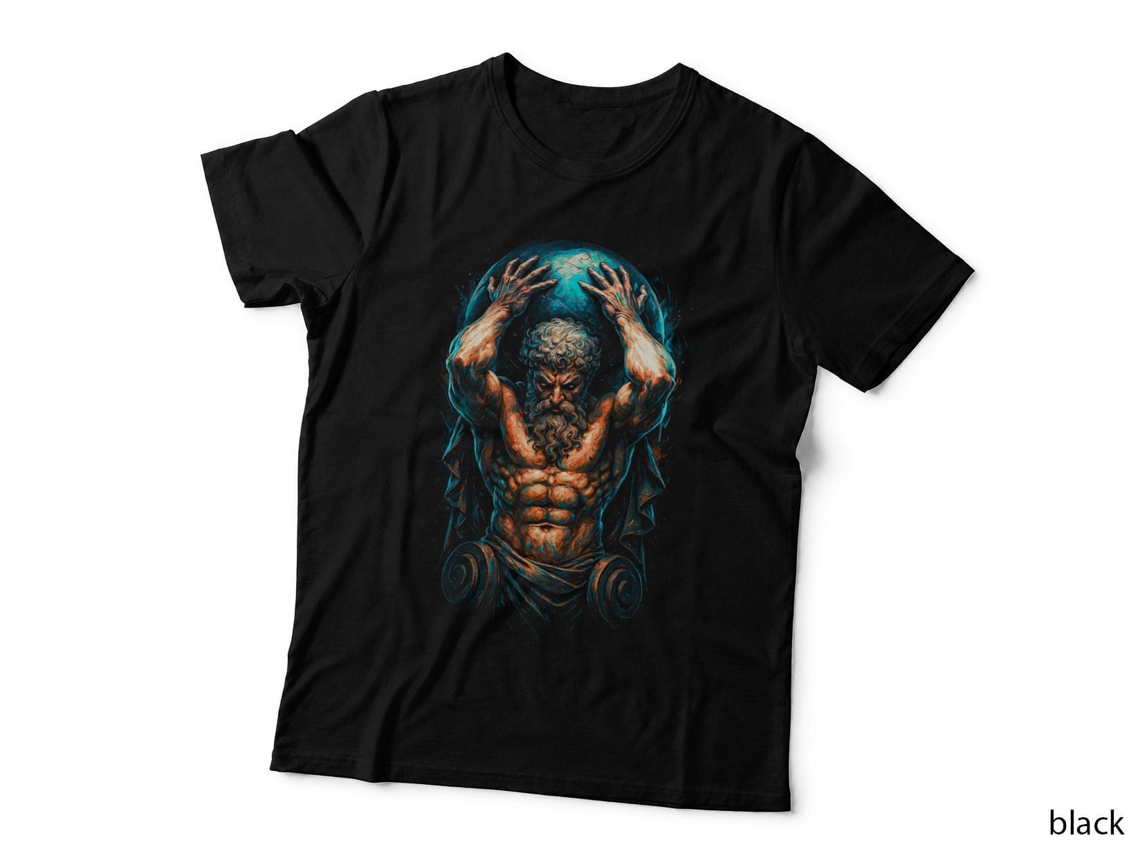 Atlas World T-Shirt, Halftone Greek Titan Celestial Graphic Tee