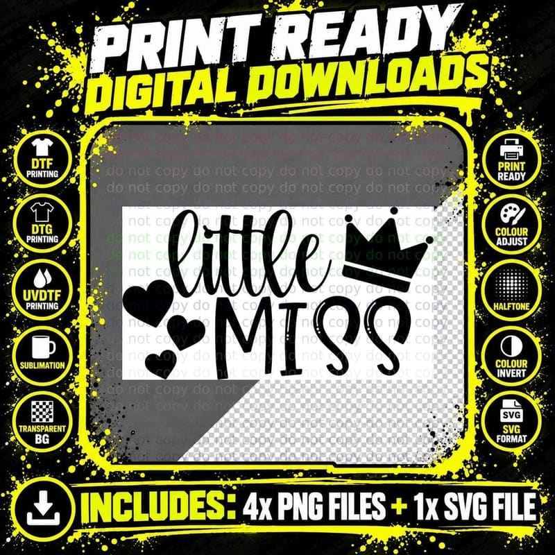 Baby T-Shirt, Black Hearts and Crown on White Graphic Png SVG Digital Bundle