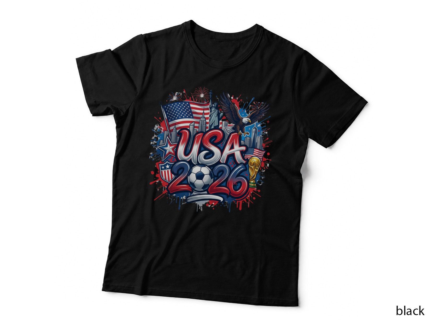 Bald Eagle Statue Liberty Skyline Stars Stripes T-Shirt