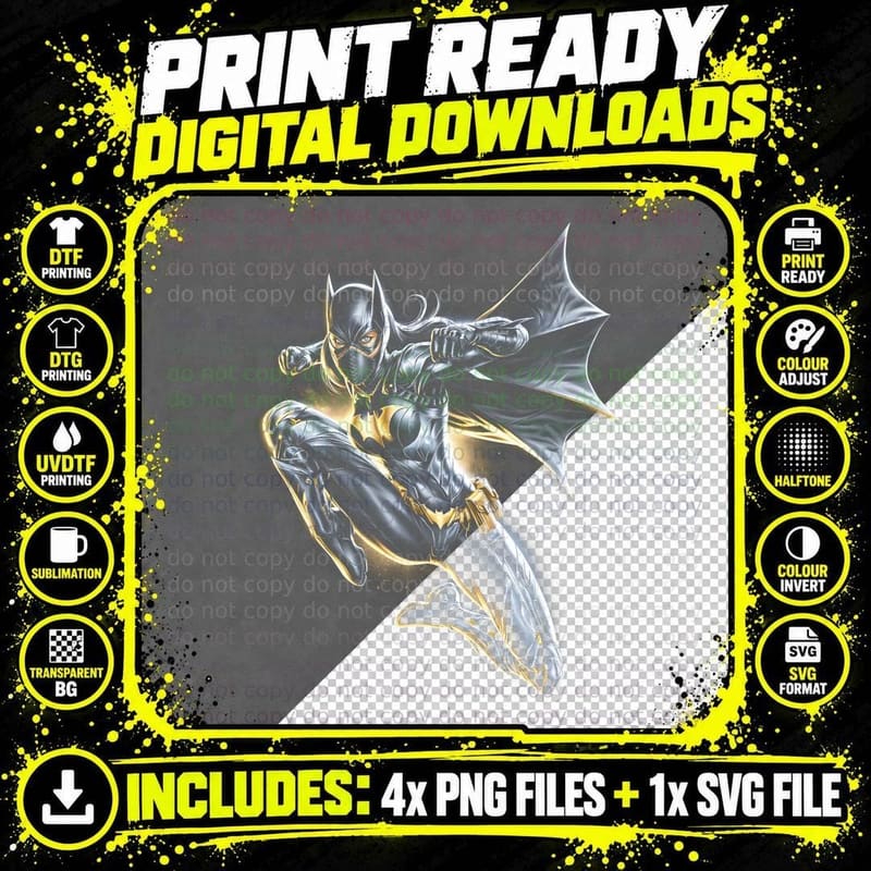 Batman T-Shirt, Halftone Armored Dark Knight Graphic Tee Png SVG Digital Bundle