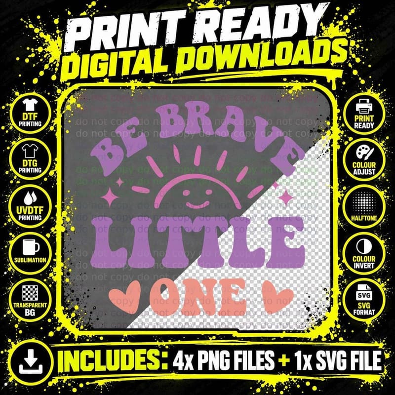 Be Brave Little One Baby T-Shirt, Smiling Sun with Stars Png SVG Digital Bundle
